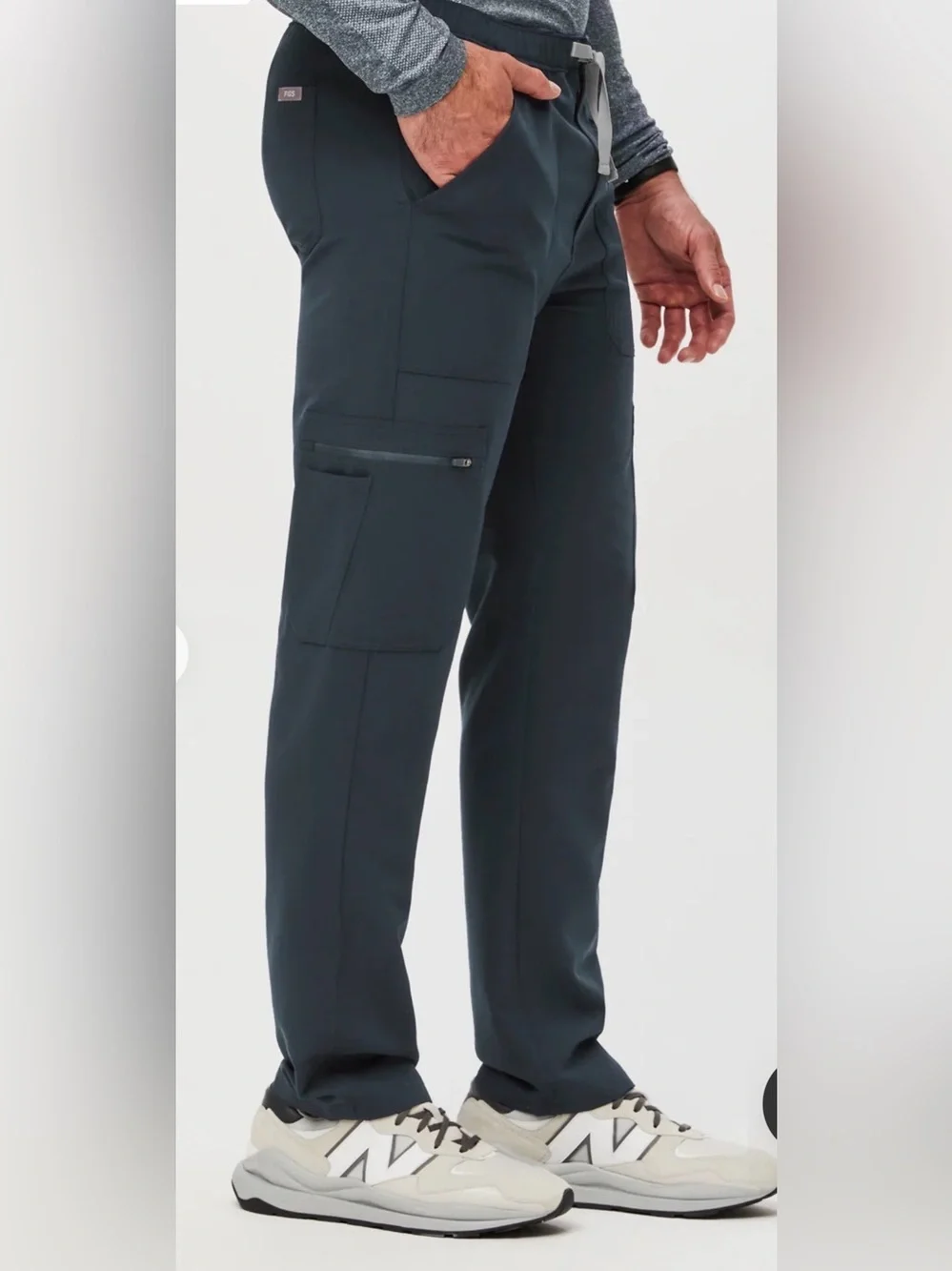 Figs Men's Cargo Pants in Slate Blue with Gray Drawstring